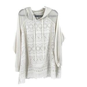 Back In The Saddle Ivory Cottonwood Hoodie Sweater Womens 3X Floral Lace Western